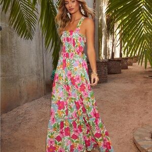 Vici Emilia Floral Print Maxi Dress in Pink, Green, White